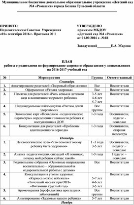 План работы по ЗОЖ