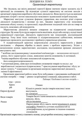 Обложка для материала ЛЕКЦИЯ НА ТЕМУ: Організація маркетингу
