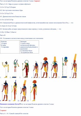 Тест по истории "Религия древних египтян "5 класс