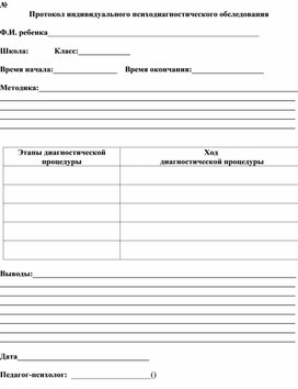 Обложка для материала Протокол индивидуального психодиагностического обследования