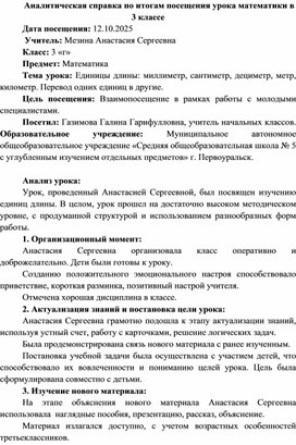 Обложка для материала Анализ урока математики