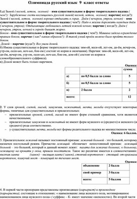 Ключи к заданиям школьного этапа олимпиады по русскому языку в 9 классе