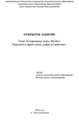 Спортивые игры.Футбол.Прием и передача мяча,удары по воротам.