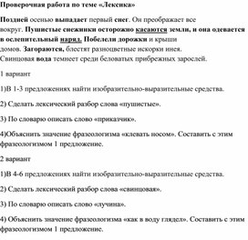 Проверочная работа по теме "Лексика" 6 класс