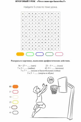 ИТОГОВЫЙ УРОК   «Что я знаю про баскетбол?» для 3-4 классов