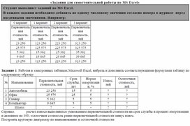 Задания для самостоятельной работы по MS Excel