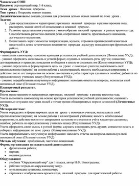 Открытый урок по окружающему миру на тему : "Явление природы"