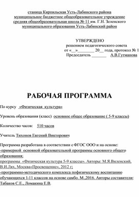 Рабочая программа "Самбо в школу" 5-9 класс