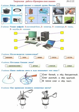 Окружающий мир 1 класс. Творческая (проверочная) работа за 1полугодие
