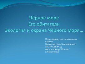 Презентация по севастополеведению на тему: "Чёрное море и его обитатели. Охрана Чёрного моря"
