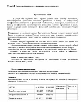 Обложка для материала Тема 3.2 Оценка финансового состояния предприятия    Практическое	№14
