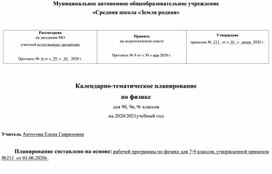 Календарно-тематическое планирование  к  учебнику Перышкина, Гутника "Физика 9 кл."