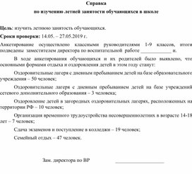 Справка по изучению летней занятости