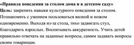 Игра «Правила поведения за столом дома и в детском саду»