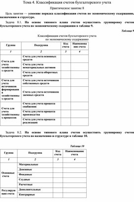 Обложка для материала Тема 4. Классификация счетов бухгалтерского учета Практическое занятие 8