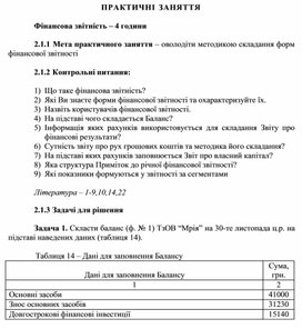 Обложка для материала ПРАКТИЧНІ ЗАНЯТТЯ     Фінансова звітність