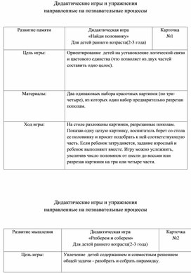 "Дидактические игры и упражнения  направленные на познавательные процессы "