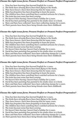 Проверочная работа (Present Perfect/Present Perfect Progressive)