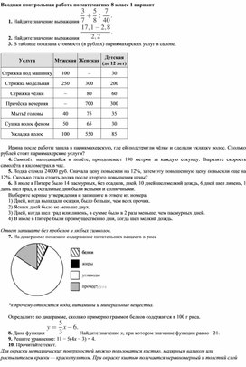 Входная контрольная работа по математике 8 класс 1 вариант