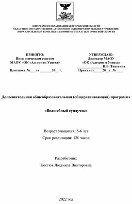 Рабочая программа для подготовительных групп детского сада 5-6 лет