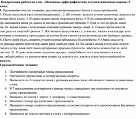 Обложка для материала Контрольная работа по русскому языку для 9 класса "Основные орфографические и пунктуационные нормы"