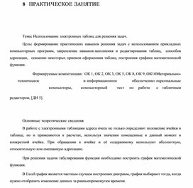 Обложка для материала ПРАКТИЧЕСКОЕ ЗАНЯТИЕ    Тема: Использование электронных таблиц для решения задач.
