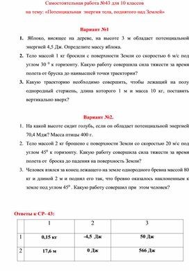 Обложка для материала Самостоятельная работа   для 10 классов