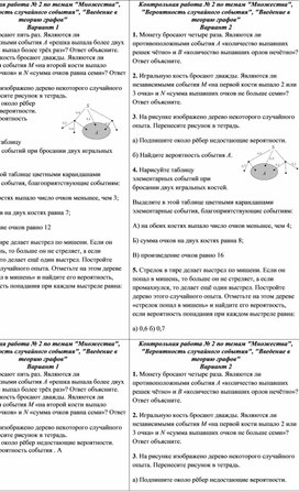 Контрольная работа по вероятности и статистике 8 класс "Множества", "Вероятность случайного события", "Введение в теорию графов"