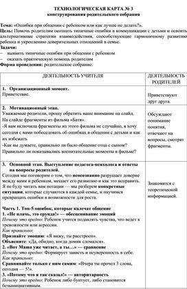 Обложка для материала Конспект родительского собрания на тему: "Ошибки при общении с ребенком или как лучше не делать"