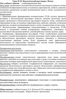 Конспект урока географии 6 класса " Биологический круговорот. Почва"