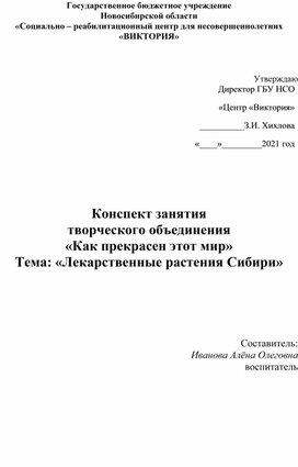 Конспект занятия "Лекарственные растения Сибири"