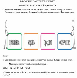 ВИКТОРИНА ПО РУССКОМУ ЯЗЫКУ «ЯЗЫК-ЗЕРКАЛО МЫСЛЕЙ» (4 КЛАСС)