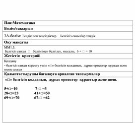 1Се теңсіздіктер Белгісіз саны бар теңдік ҚАЛЫПТАСТЫРУШЫ  БАҒАЛАУ