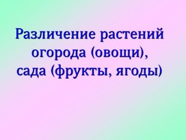 Презентация на тему: "Различение растений огорода (овощи), сада (фрукты, ягоды)