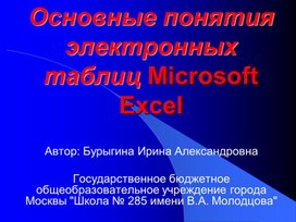 Основные понятия электронных таблиц Microsoft Excel
