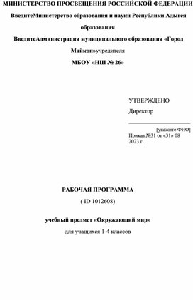 Рабочая программа по окружающему миру 1-4 класс школа России