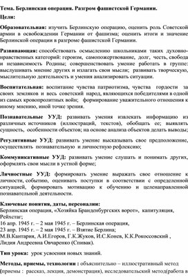 Урок Победы "Берлинская операция. Разгром фашистской Германии" для  учащихся 4 класса