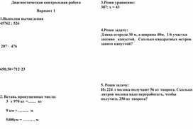 Диагностическая контрольная работа по математике 5 класс