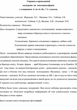 Обложка для материала Справка о проведенной экскурсии на соколиную ферму