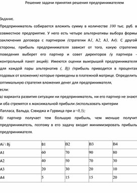Обложка для материала Решение задачи принятия решения предпринимателем