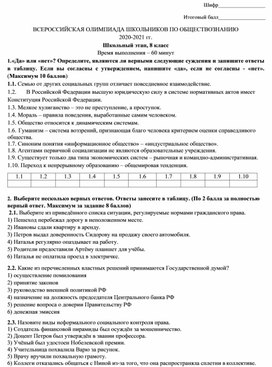 Обложка для материала Школьный этап олимпиады по обществознанию