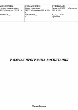 Рабочая программа воспитания