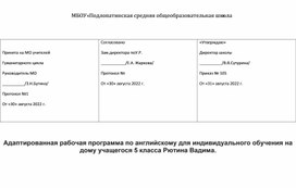 Адаптированная рабочая программа по английскому языку для ученика 5 класса.