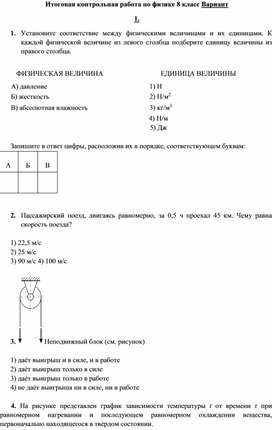 Итоговая контрольная (8 класс, физика)