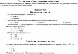 Обложка для материала Тест по теме «Простая арифметика» 2класс_1