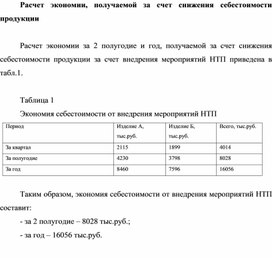 Расчет экономии, получаемой за счет снижения себестоимости продукции