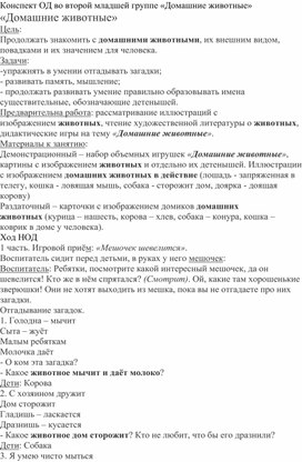 Обложка для материала Конспект ОД во второй младшей группе «Домашние животные»