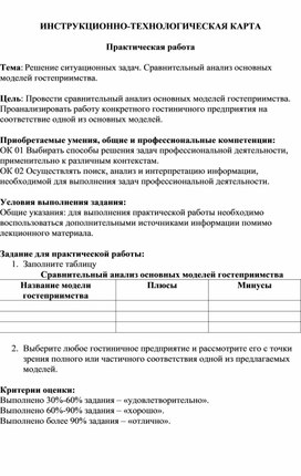 Комплект инструкционных карт по ПМ 05 Выполнение работ по профессии "Портье"