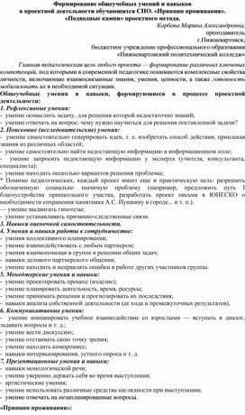 Проектная деятельность обучающихся СПО. «Принцип проживания»