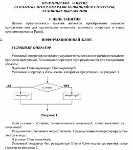 Обложка для материала ПРАКТИЧЕСКОЕ ЗАНЯТИЕ РАЗРАБОТКА ПРОГРАММ РАЗВЕТВЛЯЮЩЕЙСЯ СТРУКТУРЫ, УСЛОВНЫЕ ВЫРАЖЕНИЯ